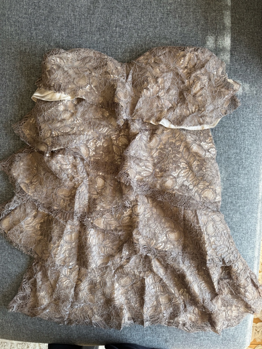 Haute Hippie Taupe Lace Strapless Overlay Dress